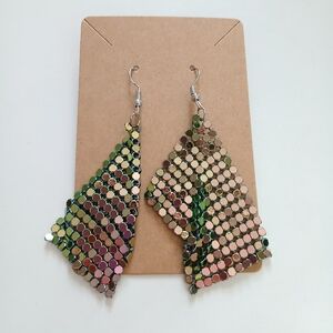 Fashion Jewelry Gold and Green Mesh Earrings